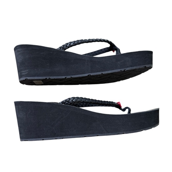 FLOJOS Platform Wedge Flip Flop Thong Sandals Size US 9 EURO 40.5 Black - Picture 7 of 8